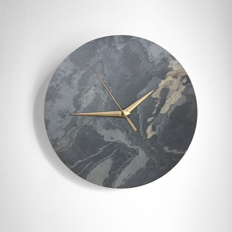 Gray Stone Texture, Slate Stone Wall, Minimalist Wall Clock, Minimalist Wall Clocks, Office Home Decor, Slate Stone, Unique Clocks, Stone Veneer, Stone Texture