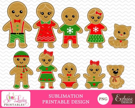 Winter Digital Art, Gingerbread Dog, Heat Press Projects, Gingerbread Family, Gingerbread Baby, Family Clipart, Printable Htv, Christmas Cut Files, Christmas Party Shirts