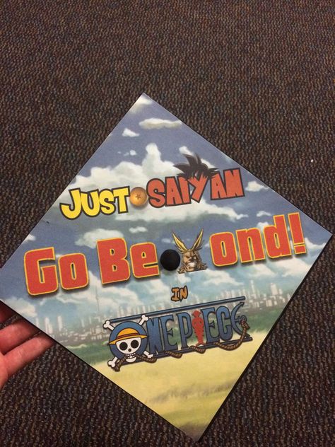 Graduation Cap Designs One Piece, Dragon Ball Z Graduation Cap, One Piece Graduation Cap, One Piece And Naruto, College Grad Cap Ideas, Graduation Hats, Graduation Cap Decoration Diy, High School Graduation Cap, College Graduation Cap Decoration