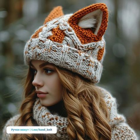 Fox Crochet Hat, Crochet Fox Hat, Knitting Patterns For Beginners, Fox Hat, Winter Outfit Inspiration, Crochet Creations, Fun Crochet Projects, Creative Halloween Costumes, Diy Crochet Projects