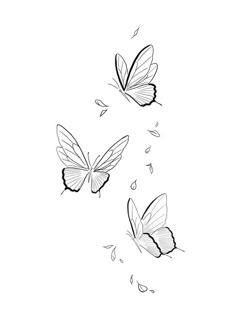 Three Butterfly Tattoo Designs, Three Butterfly Tattoo, Three Butterflies Tattoo, Trio Tattoos, Nature Drawings, Butterfly Tattoo Designs, Tattoo Feminina, Nature Drawing, Mini Tattoos