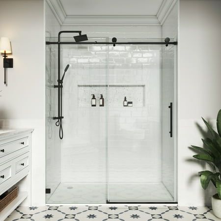 This frameless single sliding shower door by MCOCOD not only pushes and pulls smoothly, but also has unique Soft-closing System, the thick glass offers a luxurious, heavier feel, bringing comfortable and unbreakable safety experience. The combination of double-sided easy-clean glass and elegant hardware accessories, creating a more spacious, open look in your bathroom, make your shower room more elegant and decorative. Easy and quick installation. Single side shower access with reversible instal Small Bathroom Frameless Shower Door, Barn Door Shower Door, Glass Shower Doors Frameless Walk In, Glassless Shower Walk In, Bathroom With Glass Shower Door, Shower With Glass Wall, Shower Glass Door Ideas, Shower Barn Door, Shower Door Ideas