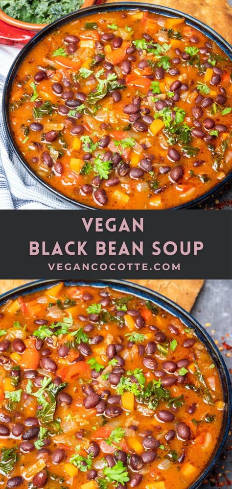 Vegan Black Bean Soup Winter Nail Colours, Vegan Bean Soup, Vegan Black Bean Soup, Bean And Vegetable Soup, Easy Vegan Soup, Black Bean Soup Recipe, Vegan Black Bean, Bean Soup Recipes, Black Bean Soup