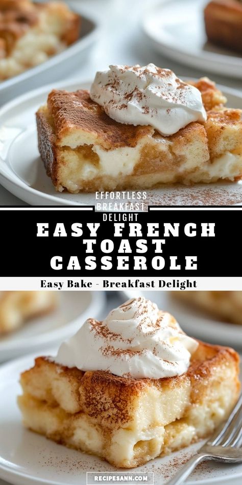 I love starting my day with this delicious Easy French Toast Casserole! It’s perfect for breakfast gatherings or just a cozy morning at home. This dish is not only simple to prepare, but it also fills the house with an irresistible aroma. Top it off with whipped cream and a sprinkle of cinnamon for that extra touch of delight. You won’t want to miss out on this breakfast treat! Rumchata French Toast Casserole, Oven Baked French Toast Casserole, Same Day French Toast Casserole, White Bread French Toast, Frenchtoastcasserole Easy, Breakfast French Toast Bake, Stuffed French Toast Casserole, Cracker Barrel French Toast, Easy Quick Breakfast