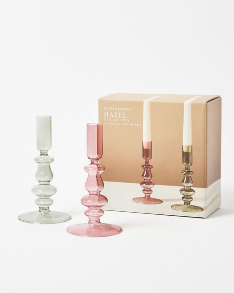 We've captured a growing collection of stories and joyful moments exploring #expressionsof design, style and more. Take part. Neutral Candles, Pastel Green And Pink, Glass Candlestick Holders, Candle Dinner, Glass Candlesticks, Flower Candle, Oliver Bonas, Candle Shop, Green And Pink