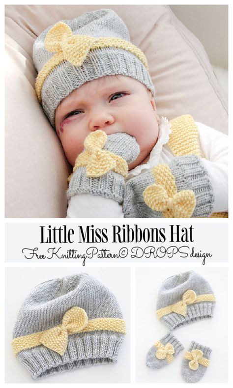 Newborn Bow Hat, Girls Hat Pattern, Knitting Dolls Free Patterns, Knitted Baby Beanies, Knitted Dolls Free, Girls Knit Hat, Baby Bow Hats, Newborn Girl Hat, Easy Knitting Patterns Free