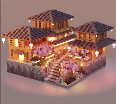 Minecraft Houses Acacia Biome, Japanese Onsen Minecraft, Sakura Build Minecraft, Japanese City Minecraft, Minecraft Asian Village, Asian House Minecraft, Minecraft Asian Builds, Minecraft Building Ideas Aesthetic, Minecraft Mansion Ideas