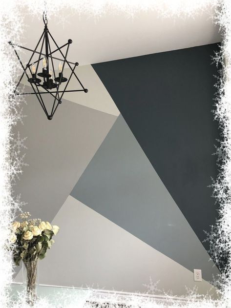 Paint Wall Geometric, Office Wallpaper Accent Wall Home Office, Accent Wall With Quarter Round, Bedroom Wall Geometric Designs, Black And White Walls Paint, Accent Wall Bedroom Geometric, Ombre Geometric Wall, Geometric Painting Ideas For Walls, Sunburst Accent Wall