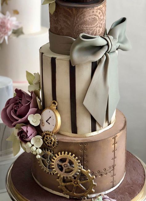 עוגות מדהימות Steampunk Wedding Cake, Steampunk Cake, Beautiful Cake Designs, Baking Art, Amazing Wedding Cakes, Steampunk Wedding, Modern Wedding Cake, Unique Cakes, Novelty Cakes