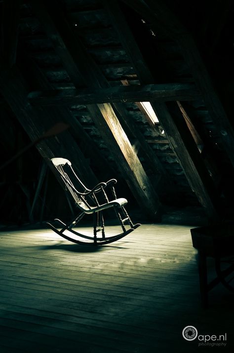 Rocking Chair! Small Attic Renovation, Old Rocking Chairs, Attic Lighting, Attic Closet, Attic Loft, Attic House, Small Attic, Attic Conversion, Attic Room