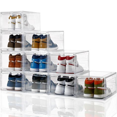 PRICES MAY VARY. Transparent XLarge Shoe Box: Size 13.46"Lx10.55"Wx7.48"H, offer the optimal storage solution for shoes up to US size 12 like sneakers, high heels or casual shoes; Transparent design makes it easy to find the right shoes you are going to wear today Magnetic Door Design: Storage container is built with two upgraded magnets embedded in the door, providing suction when door closed; The ventilation design of the front and rear lids ensures air circulation, effectively prevent the acc Closet Shoe Rack, Shoe Storage Bins, Shoe Organizer For Closet, Sneaker Storage Box, Shoe Display Case, Shoe Bin, Shoe Box Storage, Shoe Containers, Sneaker Displays