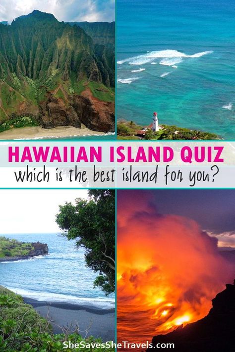 How do you know which is the best island in Hawaii to visit? Like which one is really right for you? While there’s plenty of things to do in Hawaii, each island has its own personality Take the quiz to find out which Hawaiian island is best for you! #hawaii #maui #oahu #kauai #thebigisland #waikiki #hawaiianvacation #blacksandbeach #roadtohana #kilauea #familyvacation #honeymoon #beachdestination #bucketlist Best Island In Hawaii, Hawaii 2023, Best Hawaiian Island, Island Activities, Hawaii Trip Planning, Big Island Travel, Things To Do In Hawaii, Hawaii Activities, Best Island Vacation