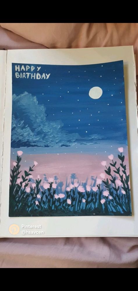 Birthday Card Gouache Paint Art Flower Field Happy Birthday Wishes Aunt, Nice Things To Draw, Happy Birthday Painting, Flower Field Painting, Cute Pictures To Draw, Aunts Birthday, Birthday Canvas, Birthday Painting, Field Painting