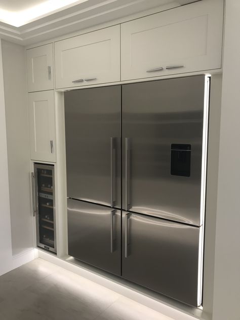 Modern Fridge, Fisher And Paykel, Fridge Design, Large Fridge, Desain Pantry, Kitchen Fridges, Furniture Warehouse, Grey Flooring, Kitchen Furniture Design