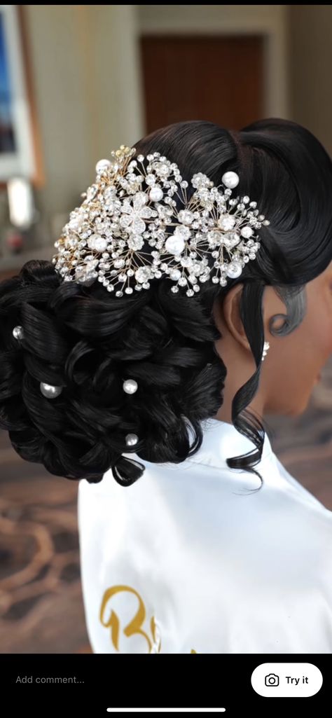 Wedding Black Hairstyles Updo, Best Wedding Hairstyles For Black Women, Pinned Up Wedding Hair Black Women, Wedding Pinups Hairstyles Black Women, Bridal Hairstyle African Wedding, Bride Bun Hairstyles Black Women, Wedding Hair Pieces Black Women, Hair Styles For Wedding Black Women, Wedding Hairstyles Bride Black Women