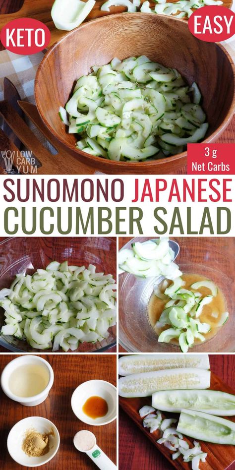 Japanese Cucumber Salad Recipe, Lowcarb Meals, Sunomono Salad, Lettuce Salads, Japanese Cucumber Salad, Sweet Salads, Salad Recipes Low Carb, Diwali Ideas, Japanese Cucumber