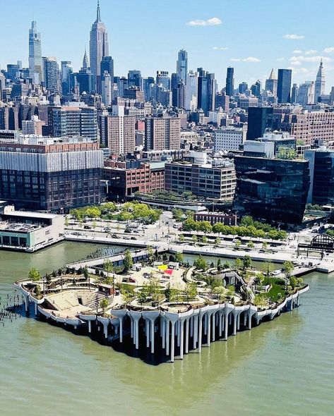 Architecture Photography Buildings, Thomas Heatherwick, Cityscape Wallpaper, Artificial Island, Meatpacking District, Island Park, Manhattan Nyc, Parking Design, Hudson River