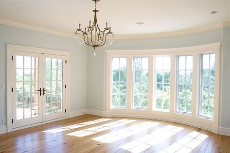 Dining Room Floor To Ceiling Windows, Living Room With Window Wall, French Windows Living Room, Curved Windows, Colonial Windows, Color Walls, White Colonial, Curved Wall, Bedroom Floor