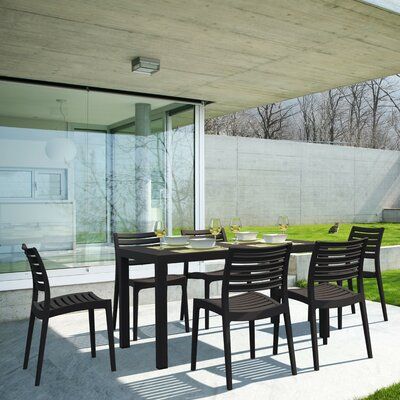 Mercury Row Melissus 7 Piece Dining Set Color: Brown Resin Patio, Brown Dining Table, Outdoor Dining Sets, Dining Table Dimensions, 7 Piece Dining Set, Rectangle Dining Table, Rectangle Table, Patio Dining Set, Rectangular Dining Table