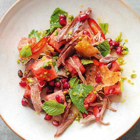 Salad Starters, Summer Duck Recipes, Crispy Duck Salad, Duck Salad Recipe, Thai Duck Salad, Tom Kerridge Sunday Lunch Recipes, Asian Duck Salad, Salad Restaurant, Duck Recipe