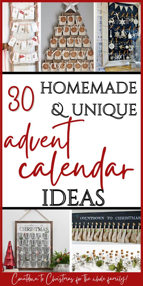 If you love advent activities to do with your family, here are 30 homemade advent calendars! They are beautiful, festive, & double as Christmas decor! You can also download a free printable DIY advent calendars with all kinds of fillers -acts of kindness, activities & Bible verses! If you are short on time, there are options you can buy this season, too! And if you love farmhouse style, this Countdown to Christmas is the perfect addition to Christmas decorations! Diy Xmas Countdown Calendar, Easy Advent Calendars To Make, 12 Days Of Christmas Advent Calendar Diy, Advent Calendar Quotes Free Printable, Homemade Advent Calendar For Adults, Fillable Advent Calendar, Cricut Christmas Advent Calendar, Christmas Advent Calendars Diy, Christmas Crafts Advent Calendar