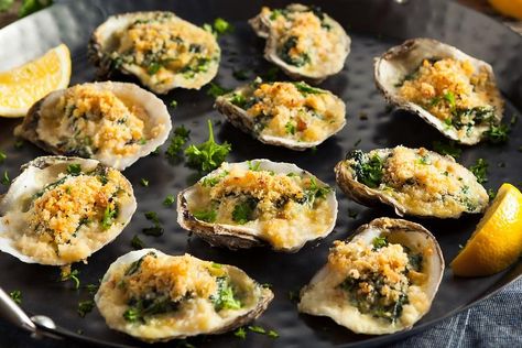 Ina Garten Oysters Rockefeller, Rockerfella Oysters, Oyster Rockerfella Recipe, Oyster Rockefeller Recipe No Shell, Oysters Rockefeller Recipe Easy, Rockerfella Oysters Recipe, Rockafeller Oysters Recipes, Rockefeller Oysters Recipes, Oyster Rockefeller Recipe Baked