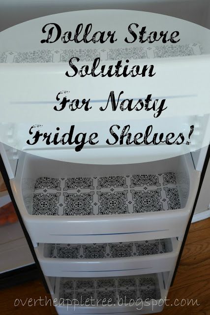 Great idea to keep your fridge cleaner longer and also give it some style;-) Refrigerator Cleaner, Painting Outdoor Wood Furniture, Fridge Cleaner, Appliance Makeover, Dollar Tree Kitchen Organization, Diy Laundry Basket, Refrigerator Liners, Cabinet Liner, Fridge Shelves