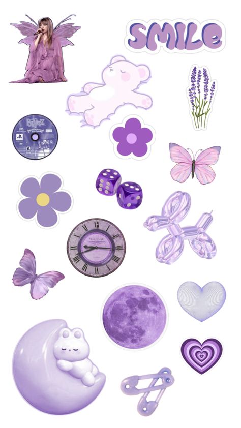 Purple Stickers Aesthetic, Stickers Purple Aesthetic, Y2k Stickers Aesthetic, Purple Aesthetic Stickers, Purple Emoji, Instagram Scrapbook, Purple Stickers, Purple Collage, Frames Design Graphic