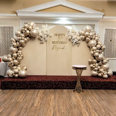 Beige panels with champagne gold balloons Bridal Party Decor, Beige Birthday, Event Decorations, White Balloons, Gold Balloons, Birthday Backdrop, Wedding Ceremony Decorations, Event Rentals, Ceremony Decorations