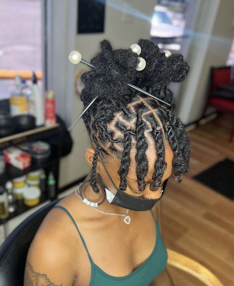 Locs Space Buns, Loc Flower Bun, Loc Bangs And Bun, Petal Bun Locs With Bangs, Loc Petal Space Buns, Locs Hairstyles, Locs, Hair Inspo, Bangs