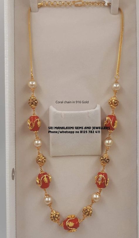 Simple Neckchains Gold, Coral Chain Designs, Coral Gold Jewellery, Latest Gold Pendant Jewelry, Coral Jewelry Indian Gold, Latest Beads Jewellery Designs, Coral Jewelry Set, Pearl Jewelry Design, Gold Jewelry Simple Necklace