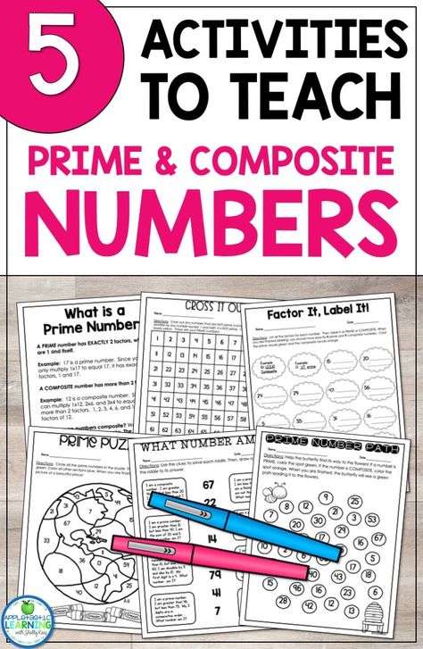 Help your upper elementary students learn prime and composite numbers with these 5 Activities. This math skill is one students often struggle with. These engaging NO PREP activities will help students practice factoring numbers and divisibility rules as they determine if a number is a prime number or a composite number. Great for 3rd, 4th and 5th grade math classrooms. Engage students with riddles, math mazes and challenges as they learn about prime and composite numbers. #Math #elementary Prime Vs Composite Numbers, Prime Composite Activities, Teaching Prime And Composite Numbers, Prime And Composite Numbers Activities, Prime And Composite Number Activities, Prime Factorization Activities, Prime Numbers Activity, Prime And Composite Numbers Worksheets, Factors And Multiples 4th Grade