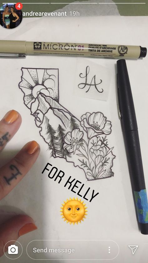 California Theme Tattoo, Minimalist California Tattoo, California Landscape Tattoo, Northern California Tattoo Ideas, Socal Tattoo Ideas, Ca Tattoo California, Montana State Tattoo, West Virginia Tattoo Women, New York State Tattoo