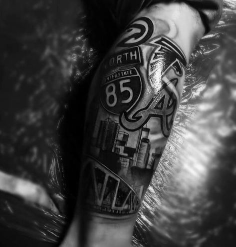 Georgia Tattoo Ideas For Men, Georgia Tattoo Ideas, Atlanta Falcons Tattoo, Atlanta Braves Tattoo, Georgia Tattoo, Falcon Tattoo, Atlanta Tattoo, Be Brave Tattoo, Viking Symbol