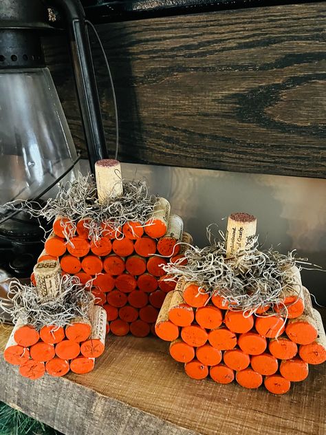 "Set of 3 Cork Pumpkins, would be the perfect addition to any Fall Decor.  Dimensions are 7x7\" large, 5 1/2 x6\" medium and 3 1/2 x 4\" small Please check out my Shop for other unique Items!" Things To Do With Corks, Cork Pumpkins Fall Crafts, Cork Upcycle, Corkscrew Crafts, Cork Pumpkins, Corks Pumpkin, Cork Crafts Christmas, Wine Cork Diy Crafts, Wine Cork Projects