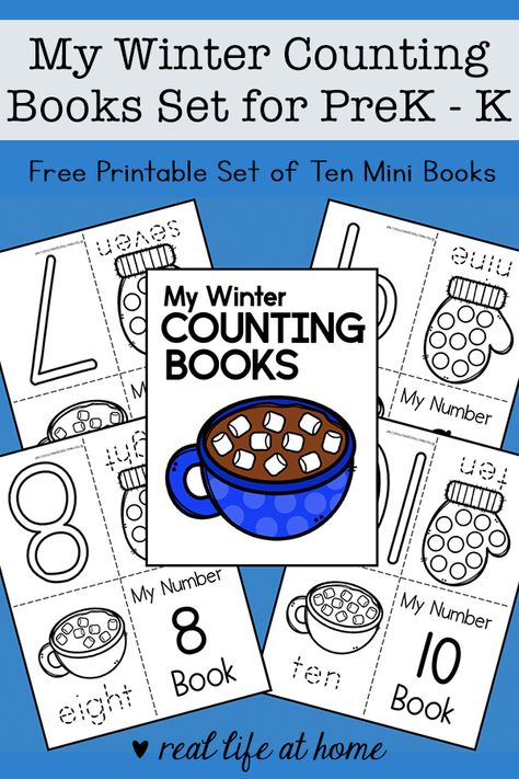 Preschool Math Printables, Kindergarten Math Printables, Books For Preschool, Free Educational Printables, Preschool Counting, Free Homeschool Printables, Counting Books, Winter Words, Numbers Kindergarten