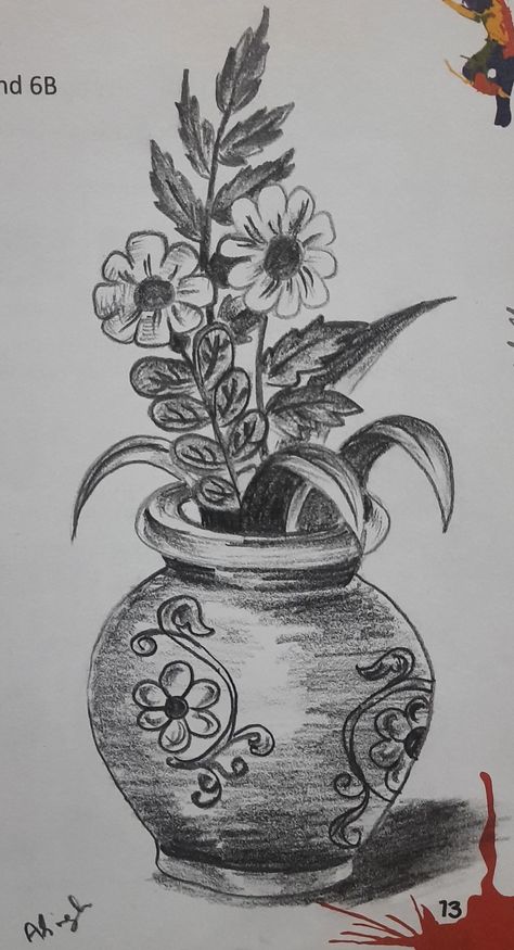 Flower Vase Drawing, Cute Easy Paintings, Shading Drawing, Space Drawings, Pencil Shading, Flower Art Drawing, Art Drawings Sketches Pencil, Pencil Art Drawings, Mini Drawings