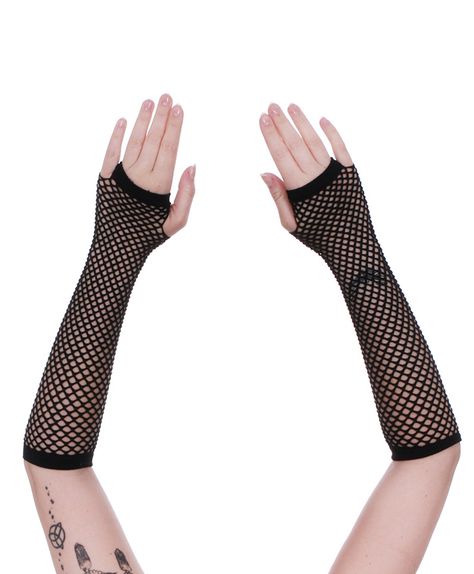 Fishnets On Arms, Arm Fishnets, Ghoulia Cosplay, Fishnet Arm Sleeves, Emo Gloves, Fishnet Arm Warmers, Black Arm Sleeve, Fishnet Sleeves, Blackpink Clothes