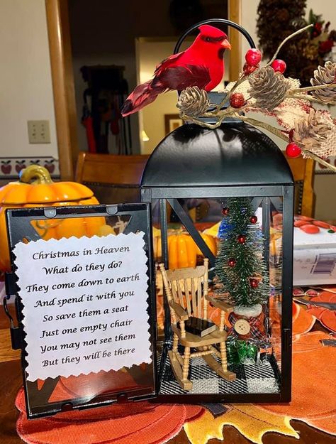 Christmas In Heaven Diy, Christmas In Heaven Lantern Diy, Christmas Lanterns Diy, Christmas In Heaven Poem, Christmas In Heaven Lantern, Memory Lantern, Xmas Centerpieces, Lantern Diy, Memorial Lanterns