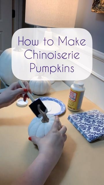 Diy Chinoiserie, Decoupage Pumpkins, Chinoiserie Pumpkins, Holly And Ivy, Grandmillenial Style, Halloween Pumpkins Painted, Chinoiserie Chic, Halloween Crafts For Kids, New Traditional