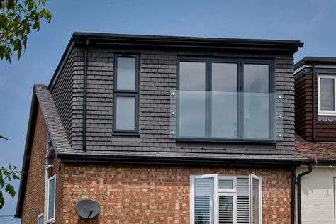 Ask the specialist: Can I add a balcony to my loft conversion? – The Loft Room Loft Conversion Windows Dormer, Loft Dormer Windows, Dormer Cladding Ideas, Dormer Loft Conversion Exterior, Dorma Loft Conversion, Dormer Cladding, Loft Conversion Windows, Loft Conversion Victorian Terrace, Loft Conversion Layout