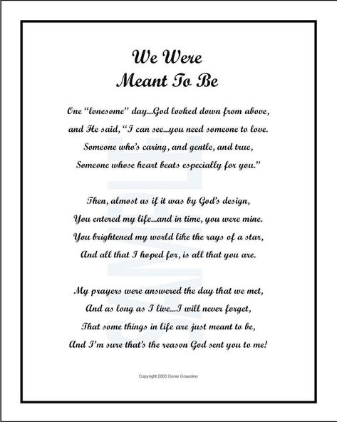 We Were Meant to Be, DIGITAL DOWNLOAD, Love Poems, Engagement Poems, Marriage Proposal, Husband Wife Gifts, Boyfriend Girlfriend Gift Print - Etsy Engagement Poems, Girlfriend Poems, Boyfriend Poems, Vows Quotes, Anniversary Poems, Valentines Poems, Sympathy Poems, Love Poem For Her, Gifts Boyfriend