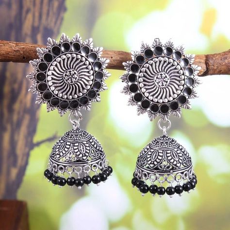 Check out this item in my Etsy shop https://www.etsy.com/listing/936940443/oxidized-silver-plated-handmade Black Jhumka, Handmade Elephant, Jhumki Earrings, Amazing Fashion, Indian Earrings, Fashion Jewelry Sets, Elephant Design, Jhumka Earrings, Jewelry Women