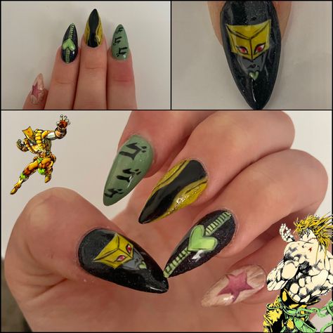 Jojo's Bizarre Adventure Inspired Nails, Jojo's Bizarre Adventure Nail Art, Jojo Nails Ideas, Jojo Nails Art Designs, Jojo Inspired Nails, Jojo's Bizarre Adventure Nails, Jjba Nails, Adventure Nails, Jojo Nails