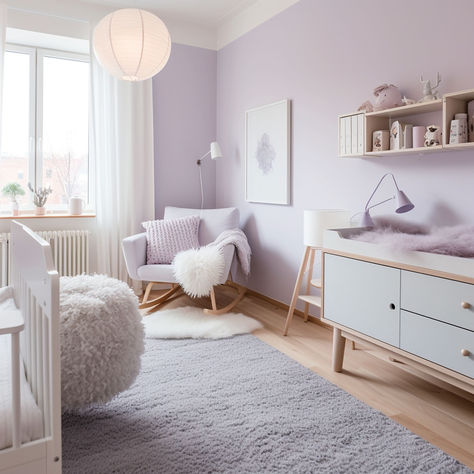 20 Inspiring Scandinavian Nurseries You Will Love Pale Purple Nursery, Light Purple Nursery, Lilac Baby Room, Lilac Nursery, Lavender Nursery, Purple Nursery, Scandinavian Nursery, Nursery Room Inspiration, Nursery Colors