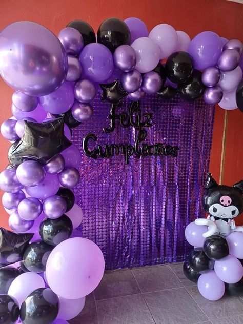 Kuromi Backdrop Birthday, Kuromi Themed Birthday Party, Kuromi Birthday Party Ideas, Kuromi Party Ideas, Kuromi Birthday Party Decorations, Pastel Kuromi, Kuromi Birthday Party, Kuromi Birthday, Birthday Decorations At Home