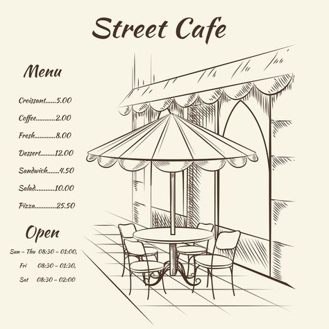 City Exterior, Sketch Restaurant, Cafe Background, Architecture Vector, Street Cafe, Coffee Icon, Restaurant Menu Template, Coffee Shop Logo, Hand Drawn Cards