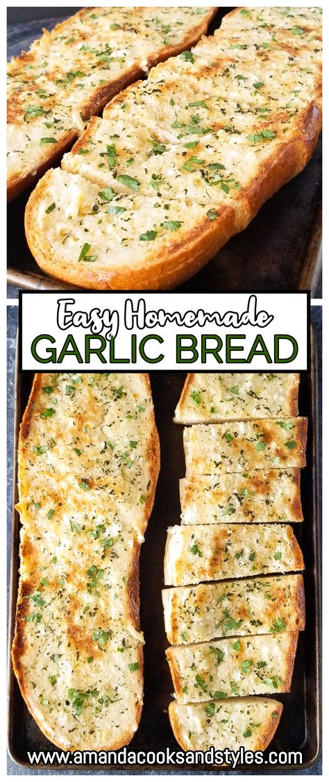 Easy Homemade Garlic Bread - Classic garlic bread recipe with one secret ingredient that places this garlic bread above the rest. Serve warm with your favorite pastas, salads and soups. #garlic #bread #easy #homemade French Bread Garlic Bread Easy, Easy Homemade Garlic Bread, Cream Cheese Garlic Bread, Best Garlic Bread Recipe, Pastas Salads, Easy Garlic Bread Recipe, Best Garlic Bread, Easy Garlic Bread, Cheese Garlic Bread