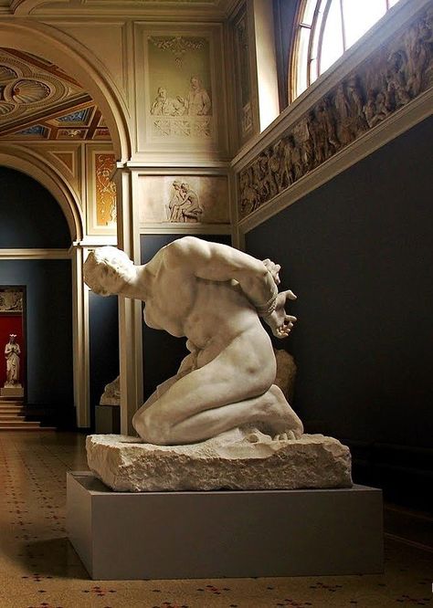 Stephan Abel Sinding (Norwegian-Danish sculptor, 1846-1922): Slaven (The Slave), 1878/1913. Ny Carlsberg Glyptotek, København Stephan Sinding, Male Sculpture, Sculpture Relief, Stone Statues, Marble Sculpture, Painting Sculpture, Marble Stones, Photo Reference, Art Works