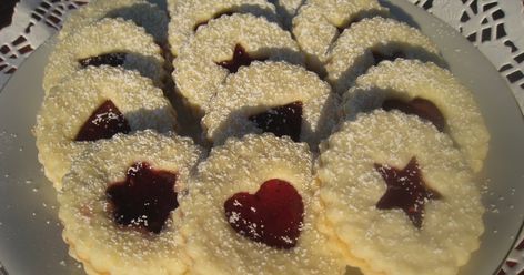 Some of you may recognize this German Recipe.  This recipe could also be referred to as Linzer Cookies.  These cookies were part of a C... Mennonite Girls Can Cook, Linzer Cookies, Rosh Hashanah, German Food, Hanukkah, Christmas Cookies, Favorite Recipes, Canning, Baking